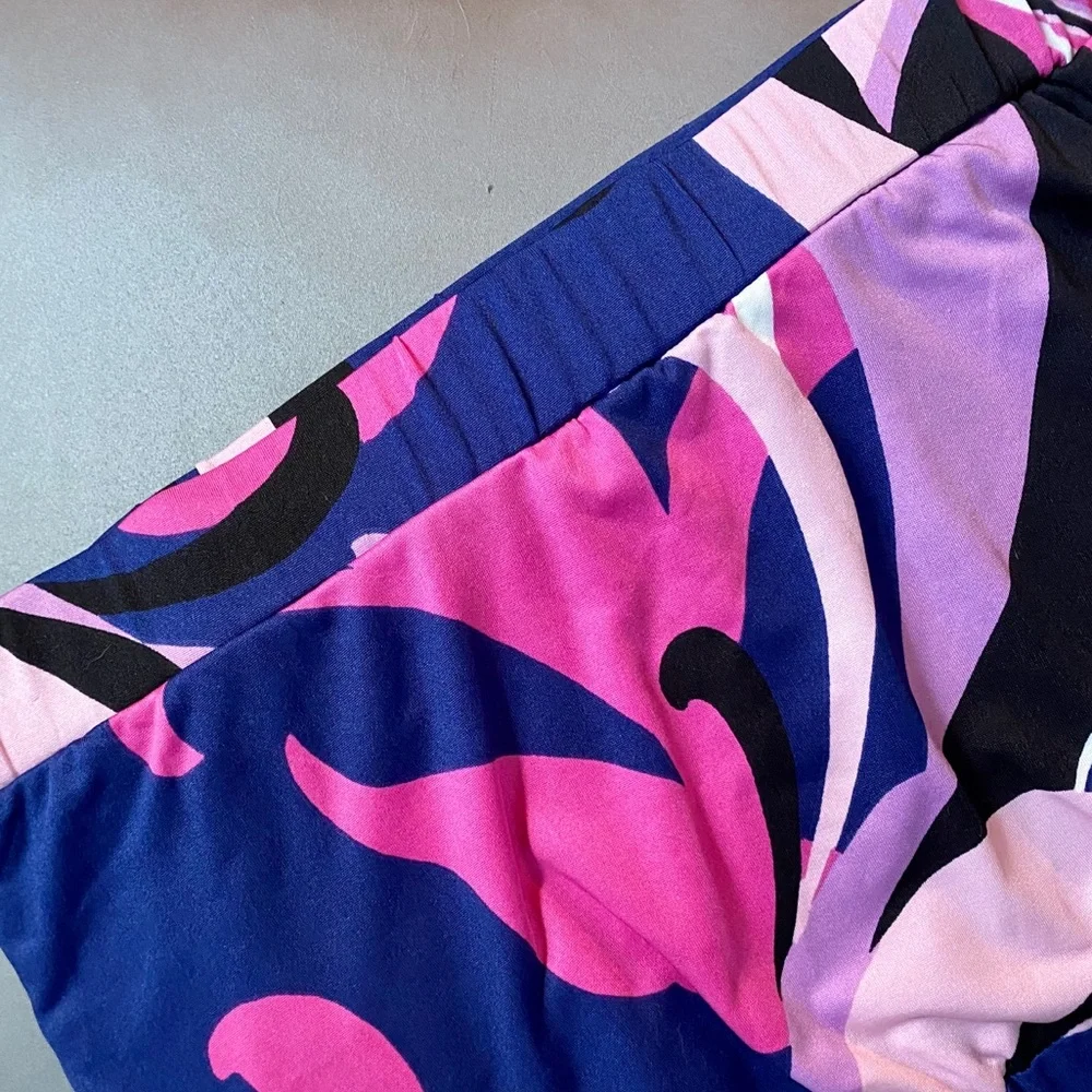 Trina Turk Blue Pink Black Strapless Printed Jumpsuit
